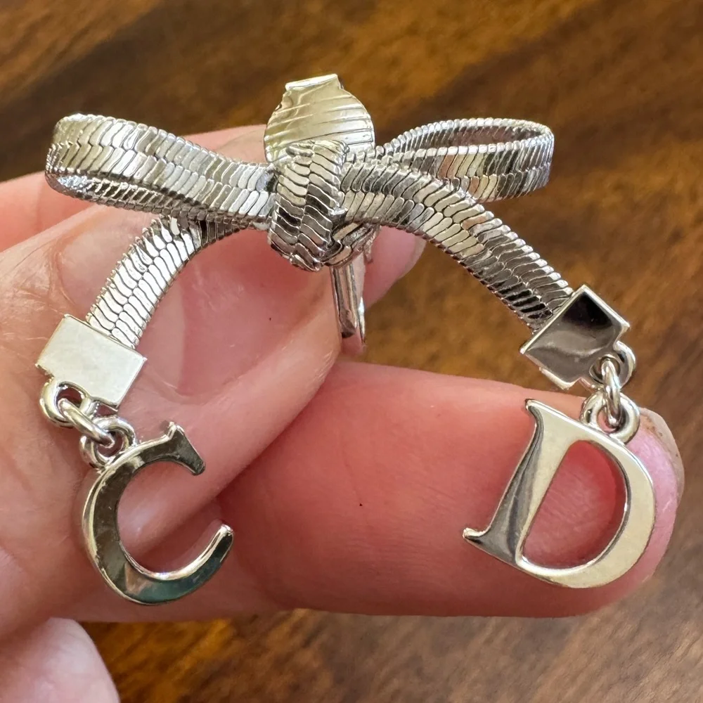 Christian Dior CD Silver Bow Dangle Monogram Earrings RARE! - Picture 3 of 8